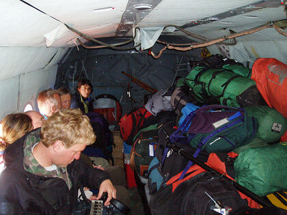 Inside helicopter